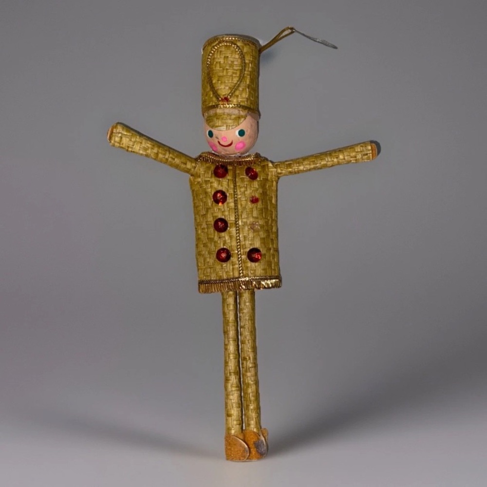 Vintage Japan Straw Rattan‎ Toy Soldier Christmas Ornament